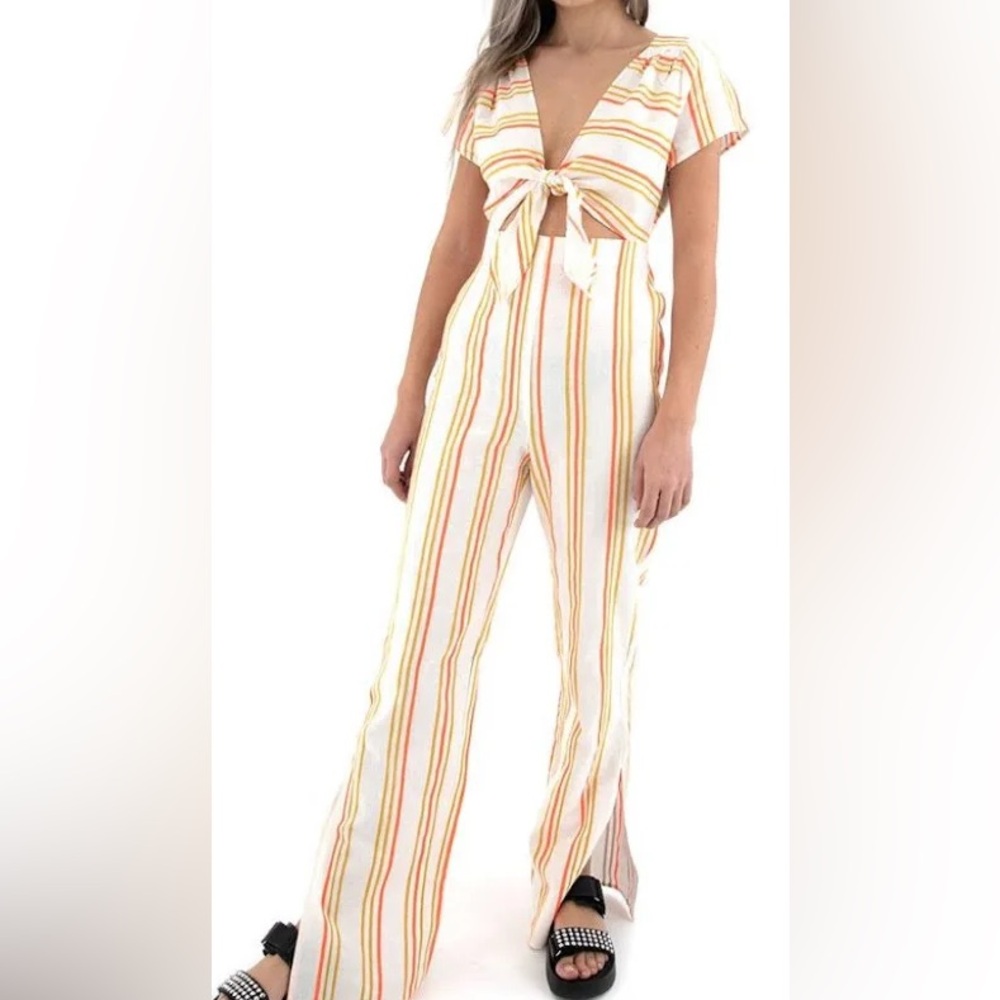 Kendall + Kylie Jumpsuit Womens XS Multicolor Neon Stripe tie front